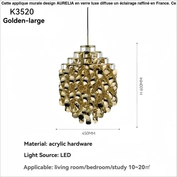 Suspension luxe acrylique dorée design moderne led raffiné