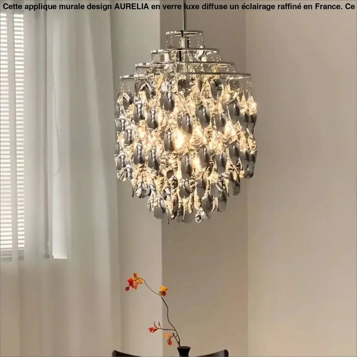 Suspension luxe acrylique dorée design moderne led raffiné