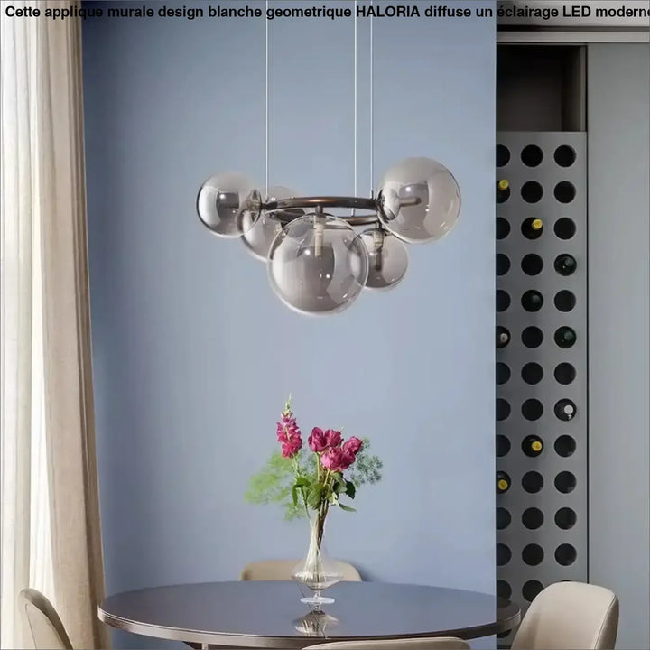 Suspension luminaire à boules de verre gris fumé design raffiné