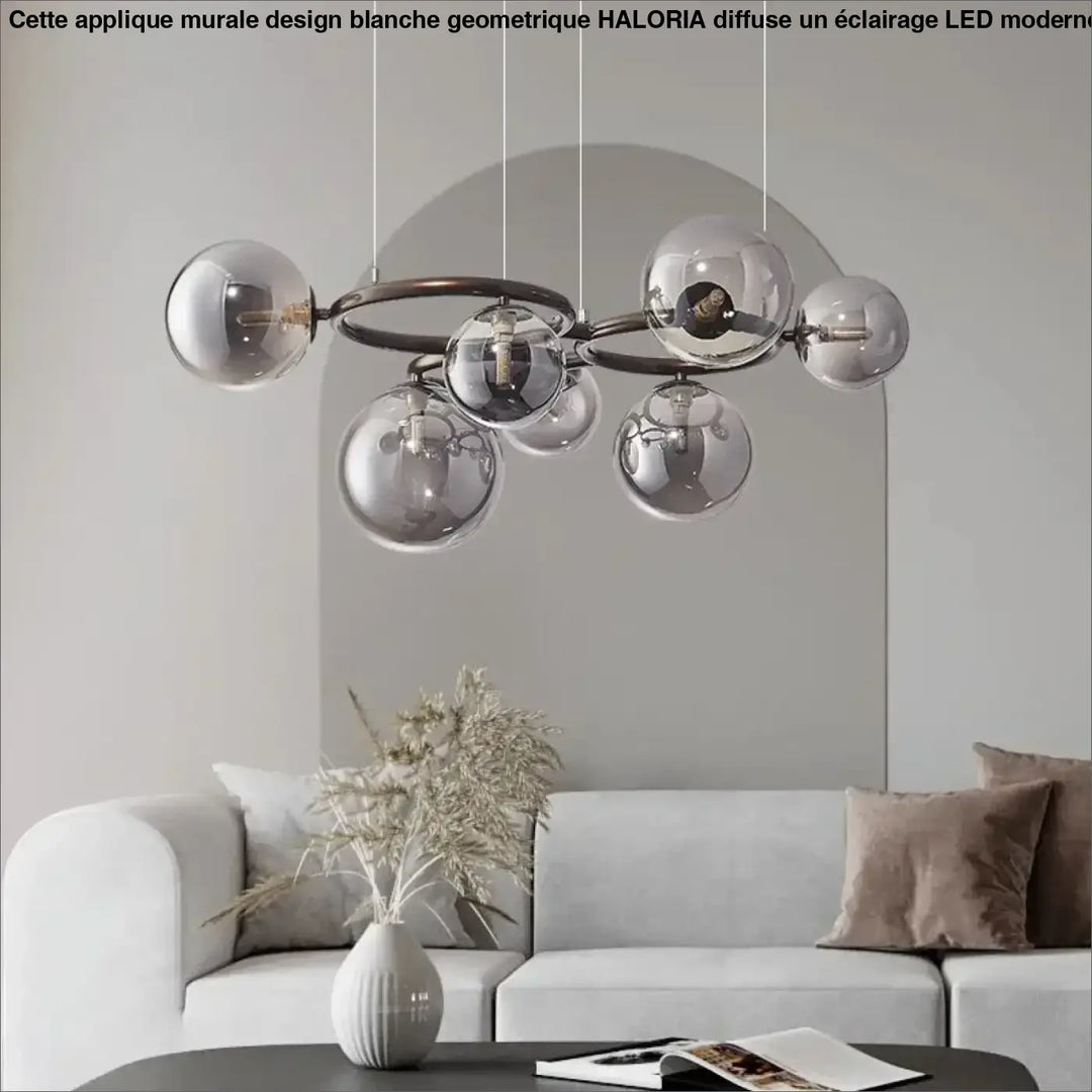 Suspension luminaire à boules de verre gris fumé design raffiné