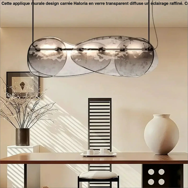 Suspension design verre et métal style unique gris chic