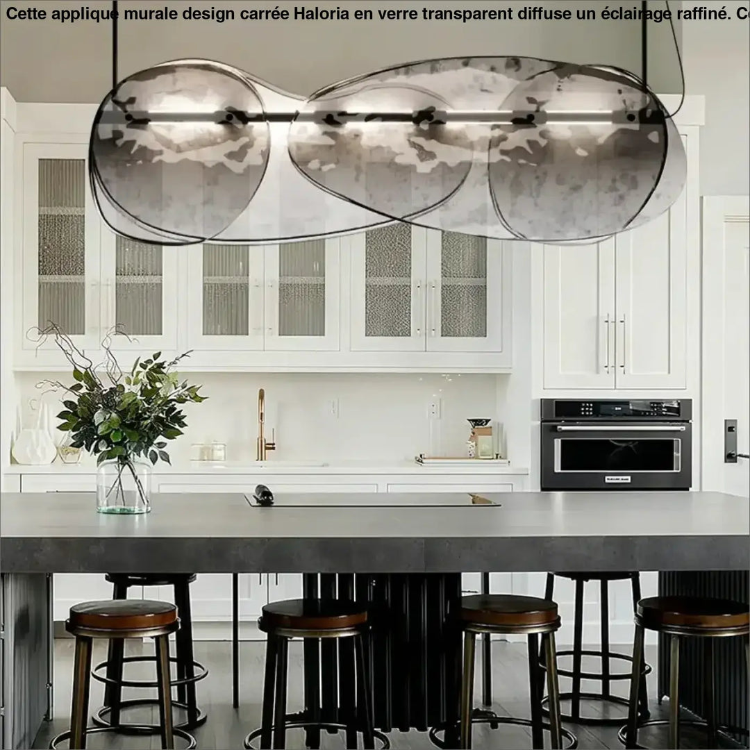 Suspension design verre et métal style unique gris chic