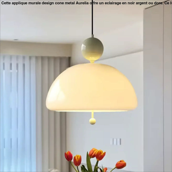 Suspension Luminaire Verre Demi Globe Blanc Et Finitions Couleur