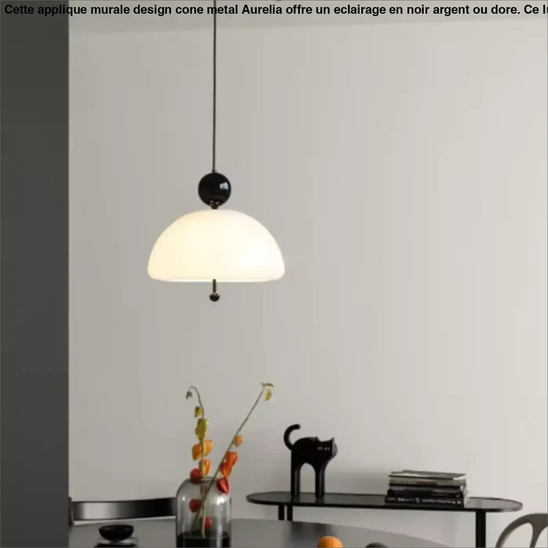 Suspension Luminaire Verre Demi Globe Blanc Et Finitions Couleur