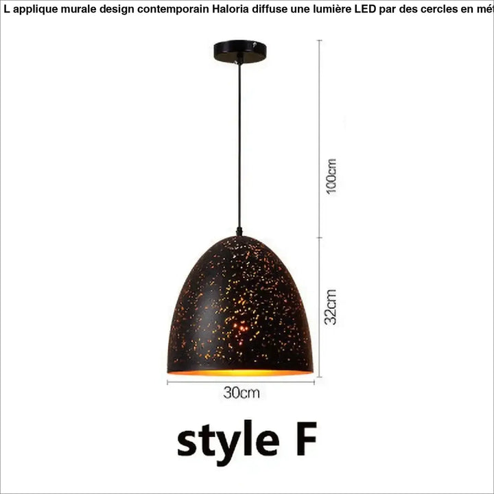Suspension design artistique noir mat lumière dorée moderne