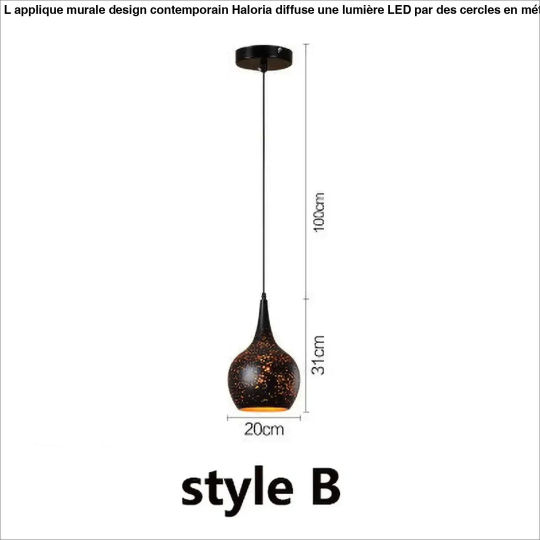 Suspension design artistique noir mat lumière dorée moderne