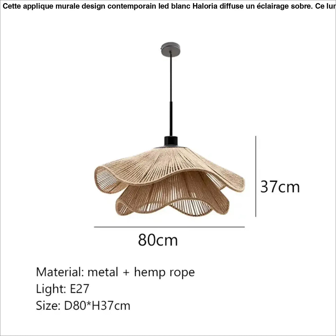 Applique murale design contemporain led blanc beige avec abat-jour en corde de chanvre tressée et structure métallique