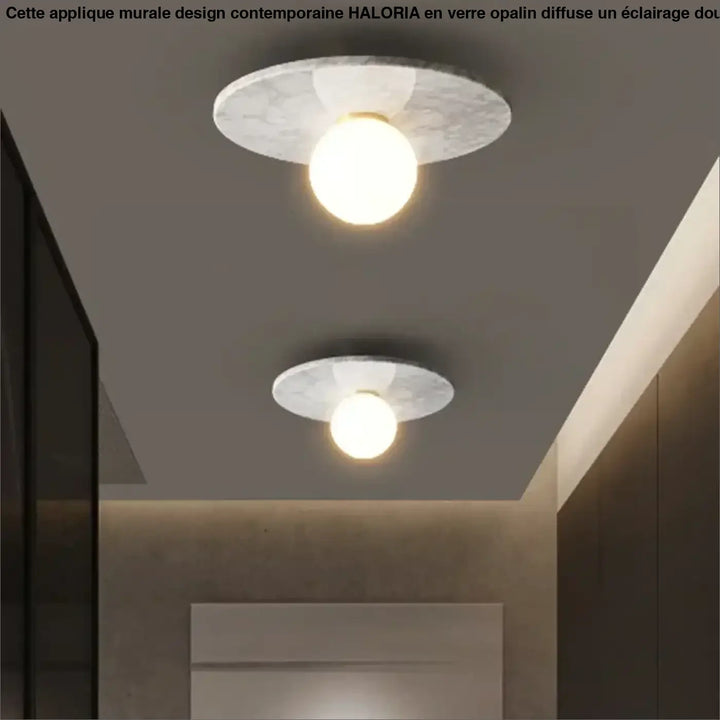 Plafonnier design en pierre verte et verre opalin moderne