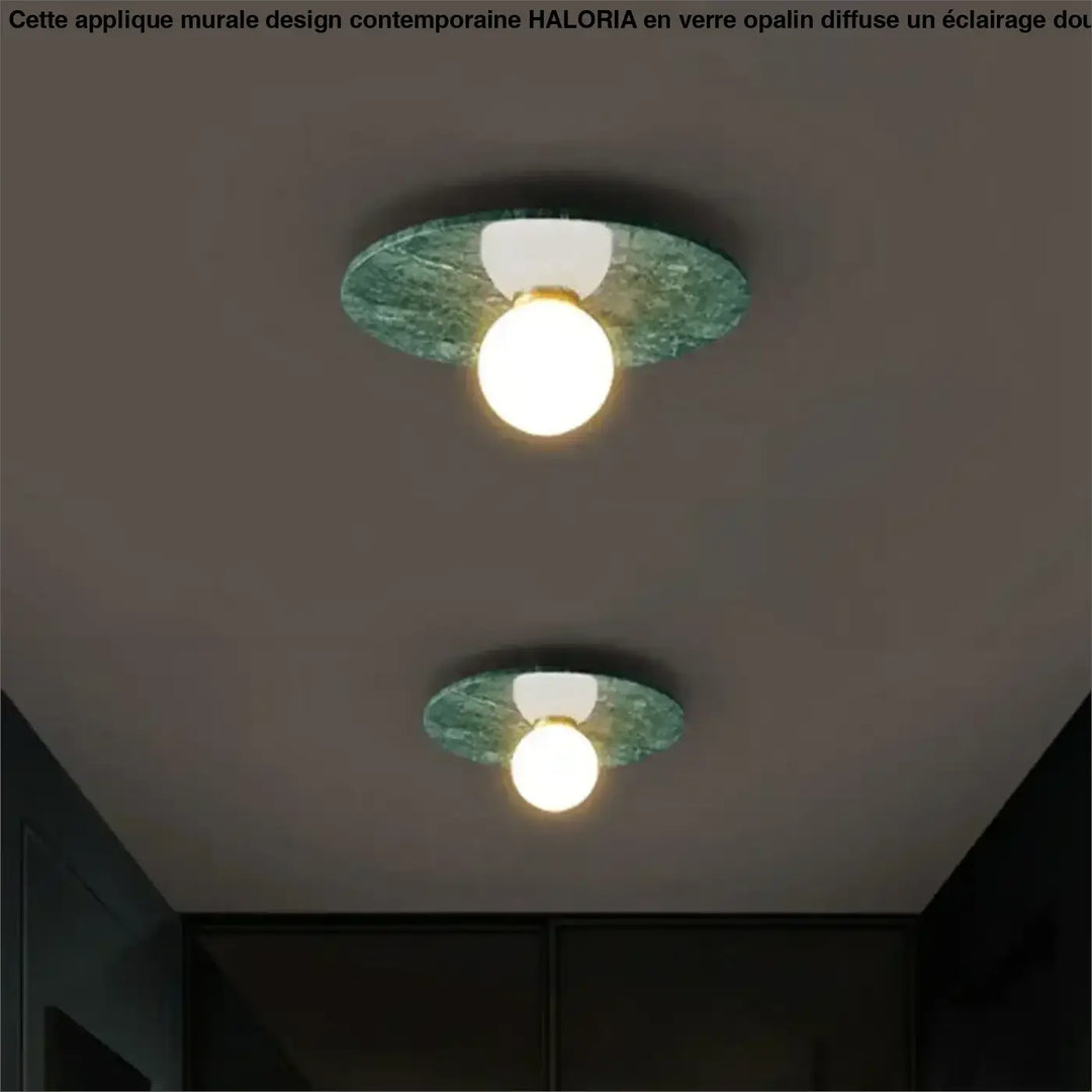 Plafonnier design en pierre verte et verre opalin moderne