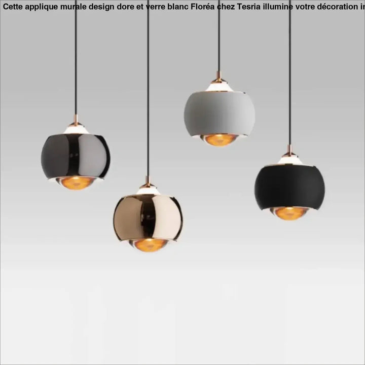 Suspension luminaire moderne boule métal noir et doré chic