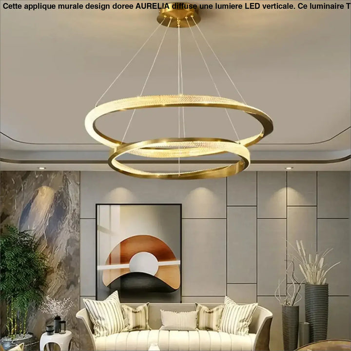 Suspension luminaire led dorée anneaux flottants élégants
