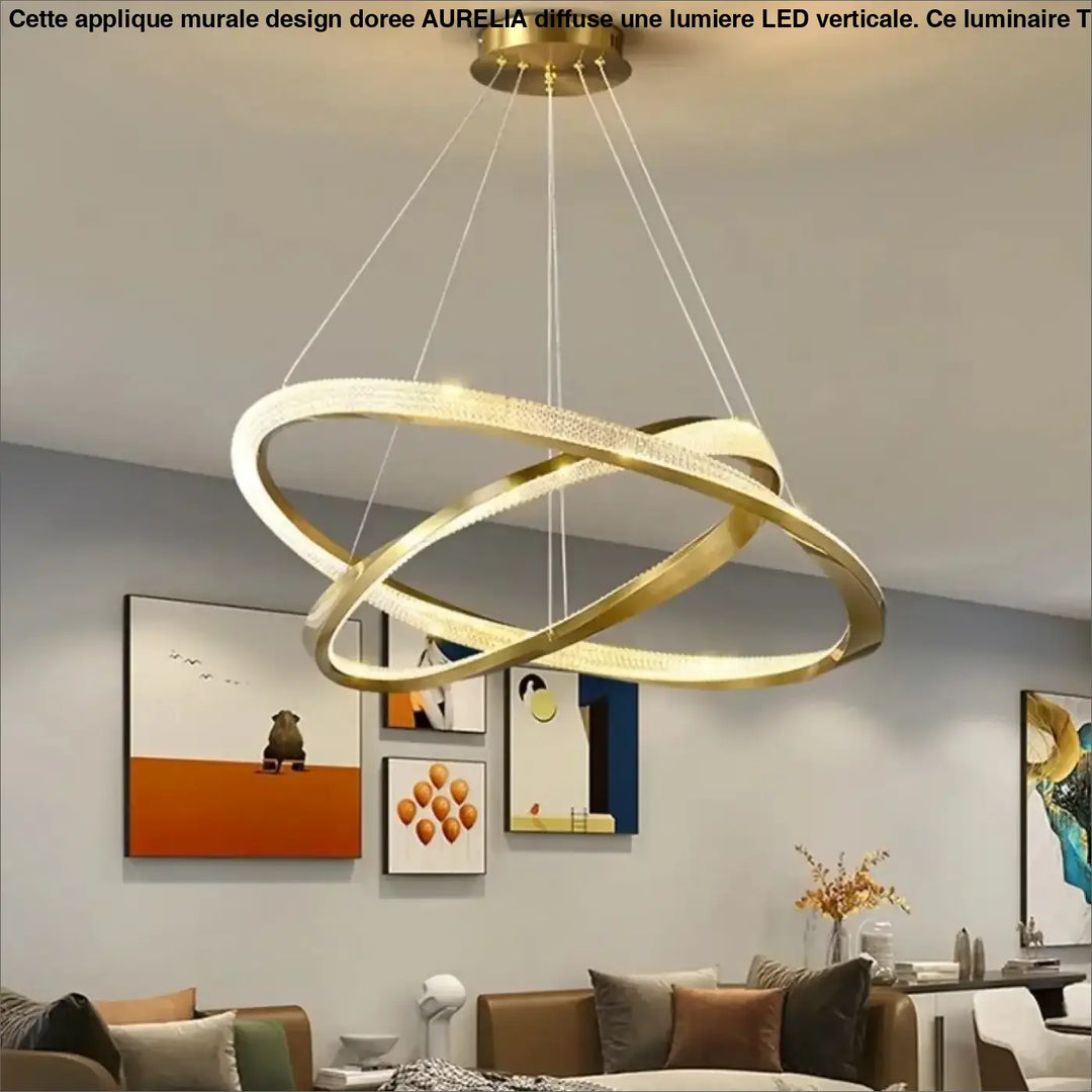 Suspension luminaire led dorée anneaux flottants élégants
