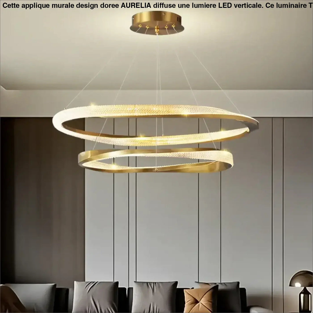 Suspension luminaire led dorée anneaux flottants élégants