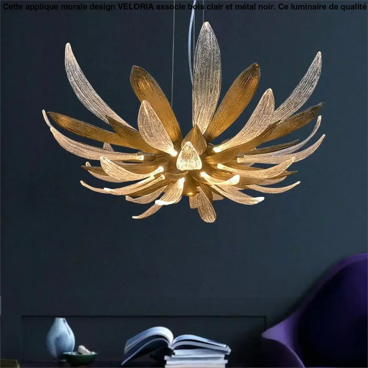 Suspension fleur verre cuivre élégante transparent doré chic