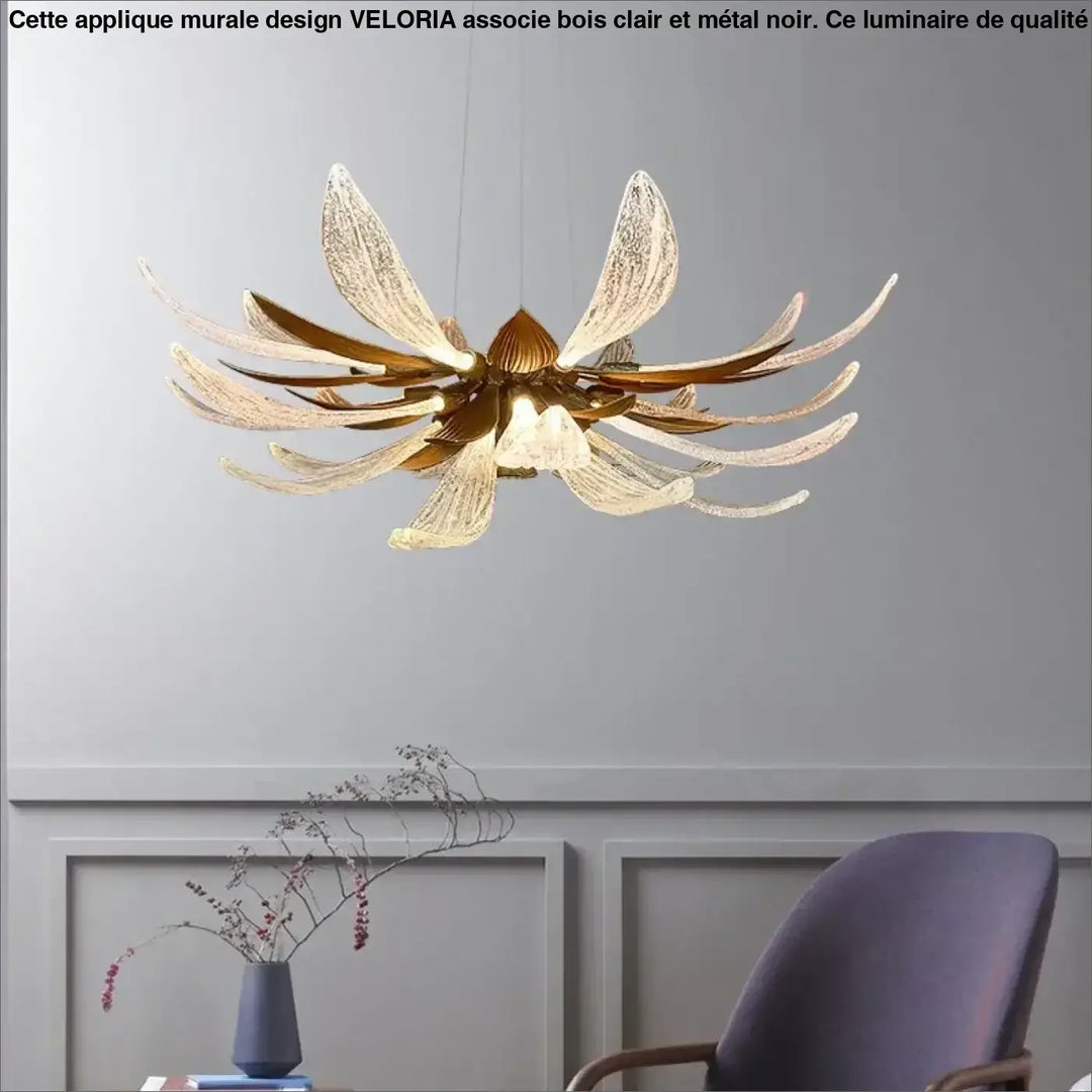 Suspension fleur verre cuivre élégante transparent doré chic