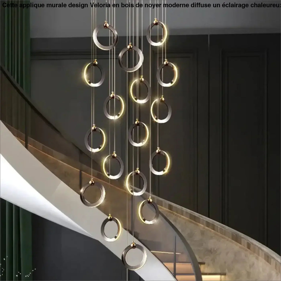 Suspension luminaire moderne anneaux led doré noir