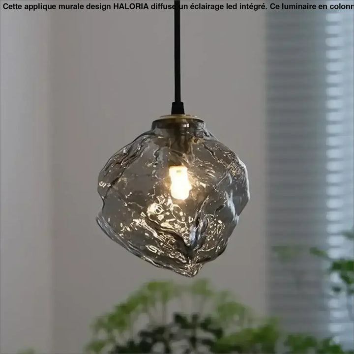 Suspension luminaire molty en verre façonné gris translucide avec ampoule chaude intégré design élégant