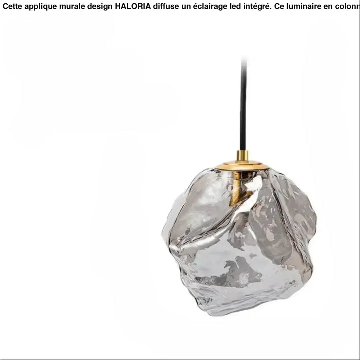 Suspension luminaire molty en verre façonné translucide avec fixation métal doré et cordon noir design contemporain
