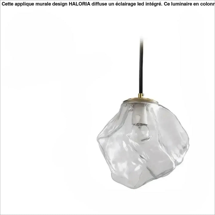 Suspension luminaire molty en verre façonné clair avec métal finition laiton et cordon noir design élégant