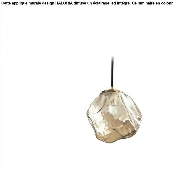 Suspension luminaire molty en verre façonné ambré translucide avec fixation métal doré pour un design élégant