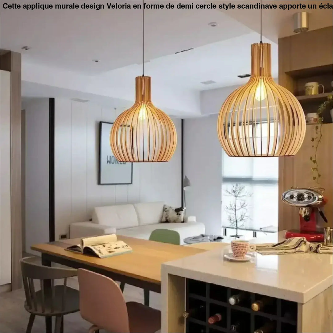 Suspension luminaire fos cah en bois aux lignes tissées chaudes suspendue au plafond