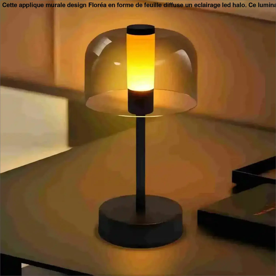 Lampe de table zora en métal noir moderne avec abat-jour translucide et lumière jaune chaud couleur gradation continue