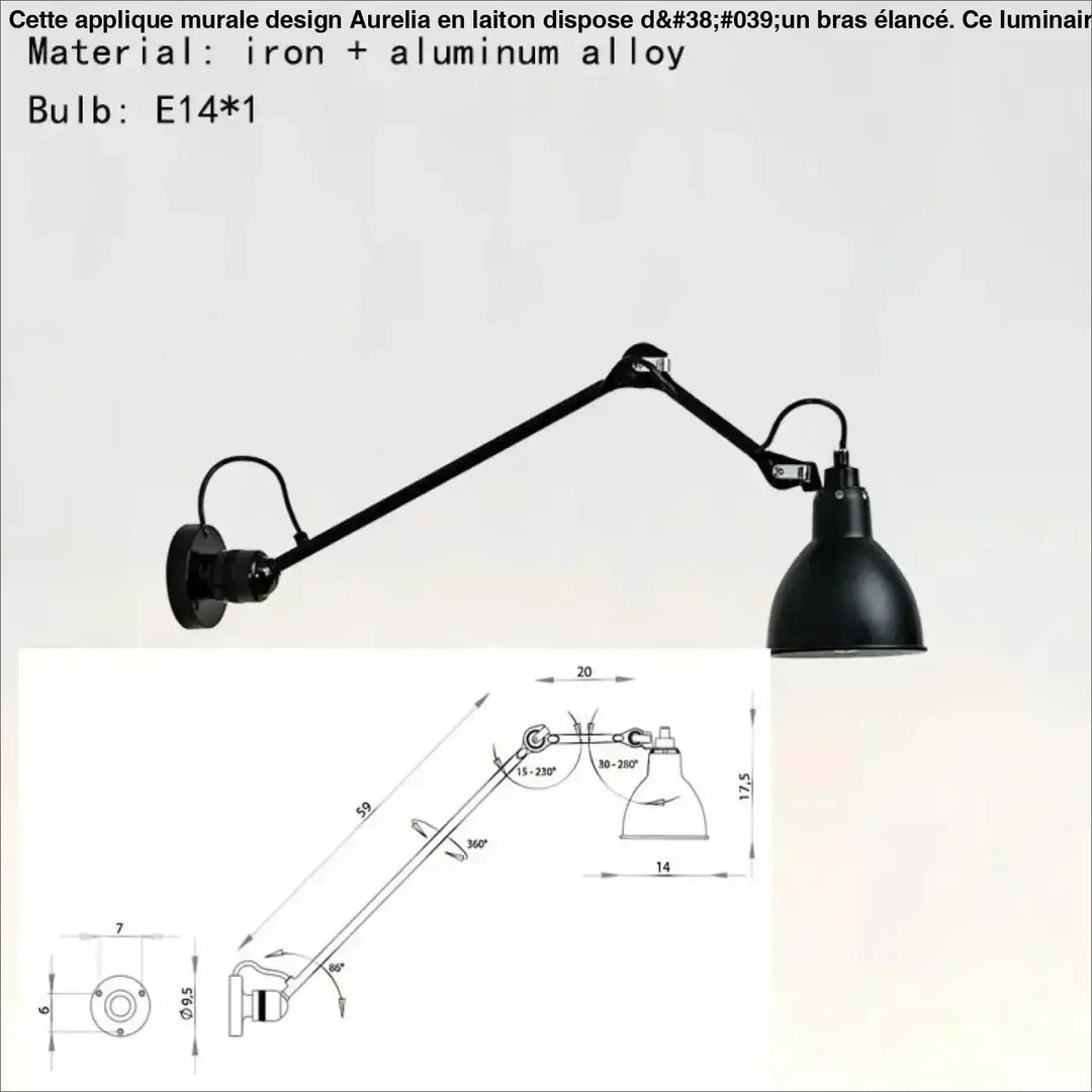 Applique murale design en métal noir mat avec bras articulés style industriel modèle aurelia