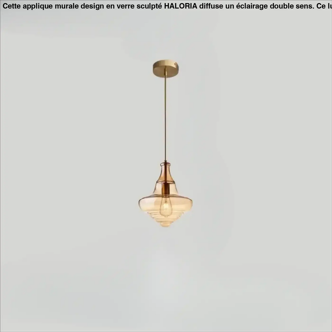 Modern suspension luminaire ondor avec cadre en métal finition laiton et abat-jours en verre ambré superposés