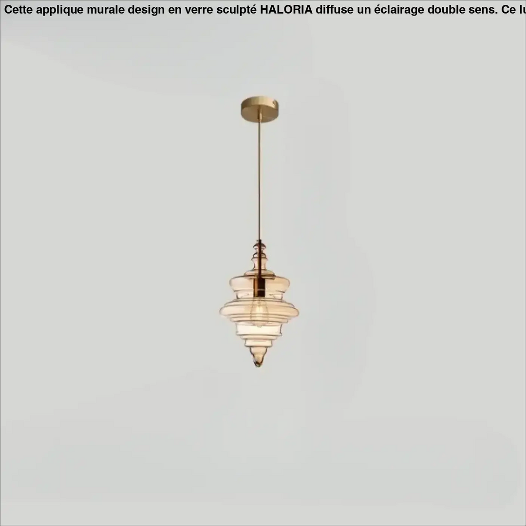 Suspension luminaire ondor avec cadre métal finition laiton et abat-jour verre ambré translucide en plusieurs niveaux