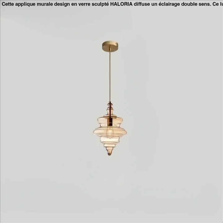 Suspension luminaire ondor avec cadre métal finition laiton et abat-jour verre ambré translucide en plusieurs niveaux