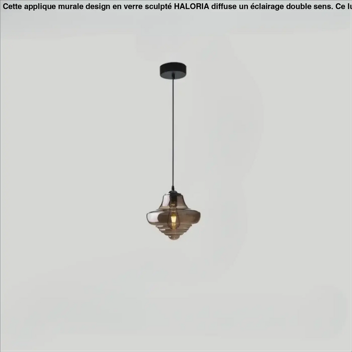 Suspension luminaire ondor avec abat-jour en verre fumé à étages et structure métallique noire moderne