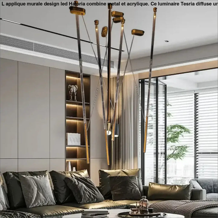 Suspension design artistique à tiges lumineuses led design
