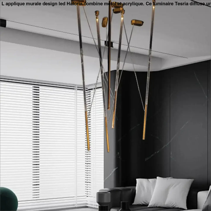 Suspension design artistique à tiges lumineuses led design