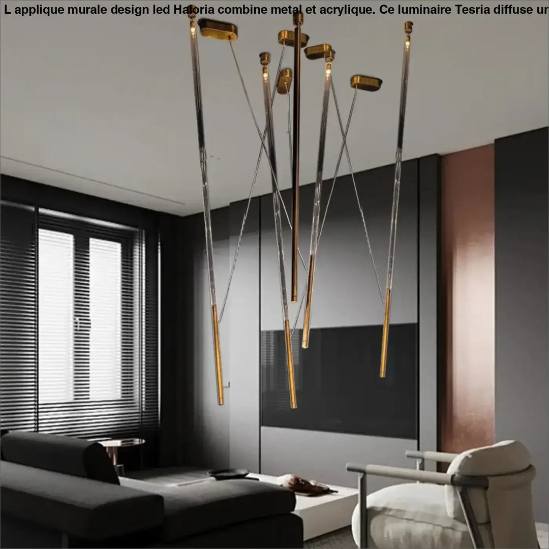 Suspension design artistique à tiges lumineuses led design