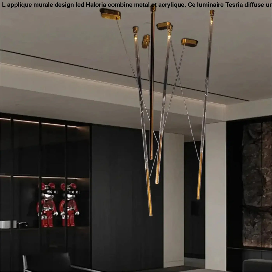Suspension design artistique à tiges lumineuses led design