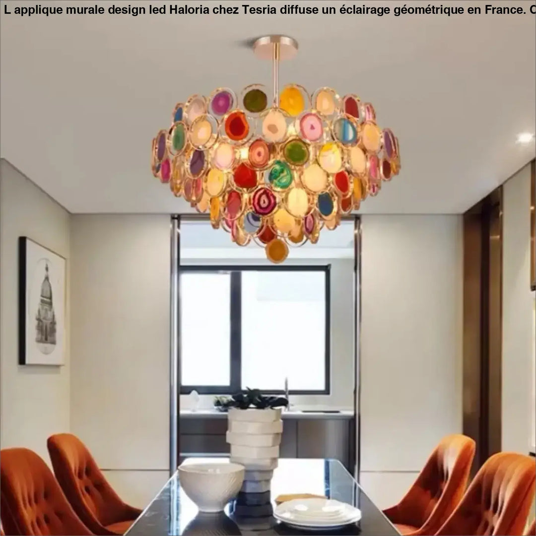Suspension en agate naturelle prestige doré multicolor chic