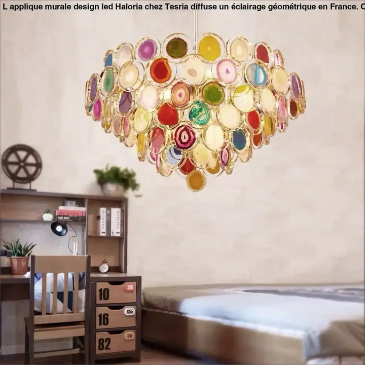 Suspension en agate naturelle prestige doré multicolor chic