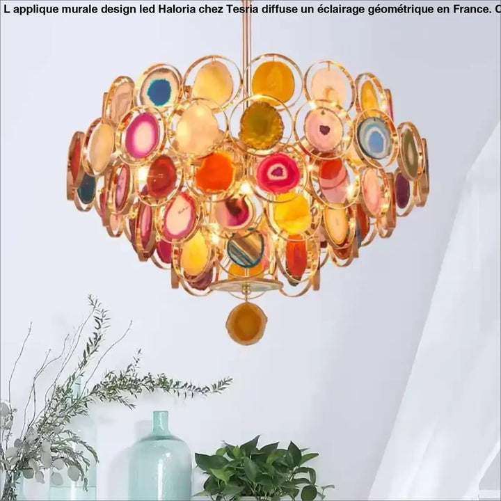 Suspension en agate naturelle prestige doré multicolor chic