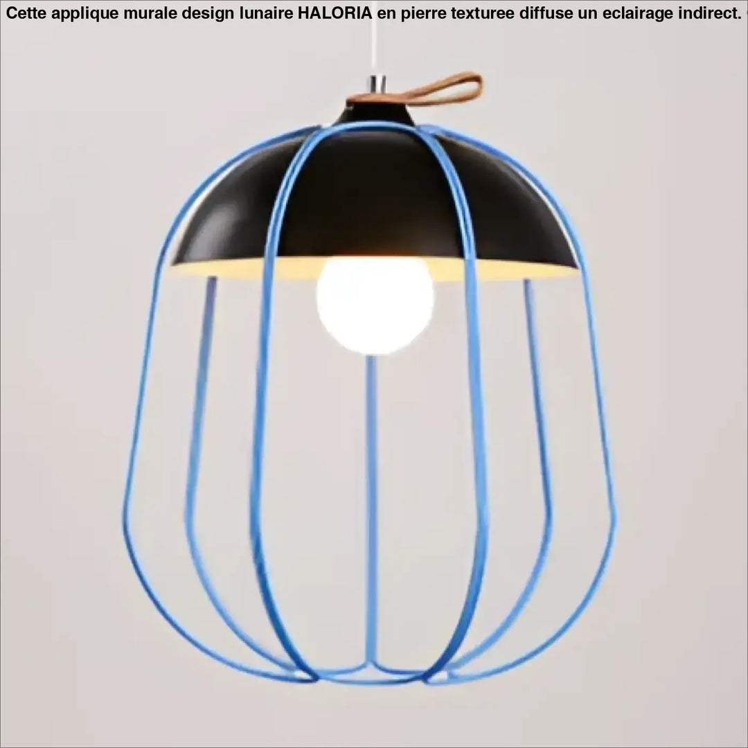 Suspension luminaire caldera bleu cage métal noir dôme ampoule blanc chaud plus qu’un éclairage rétro élégant