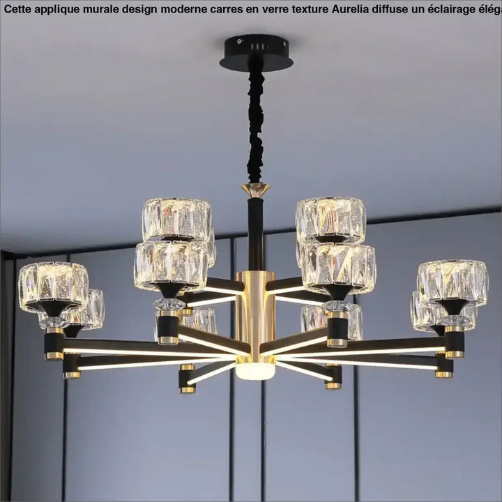 Suspension Luxueuse Design Verre Taillé Noir Et Doré

