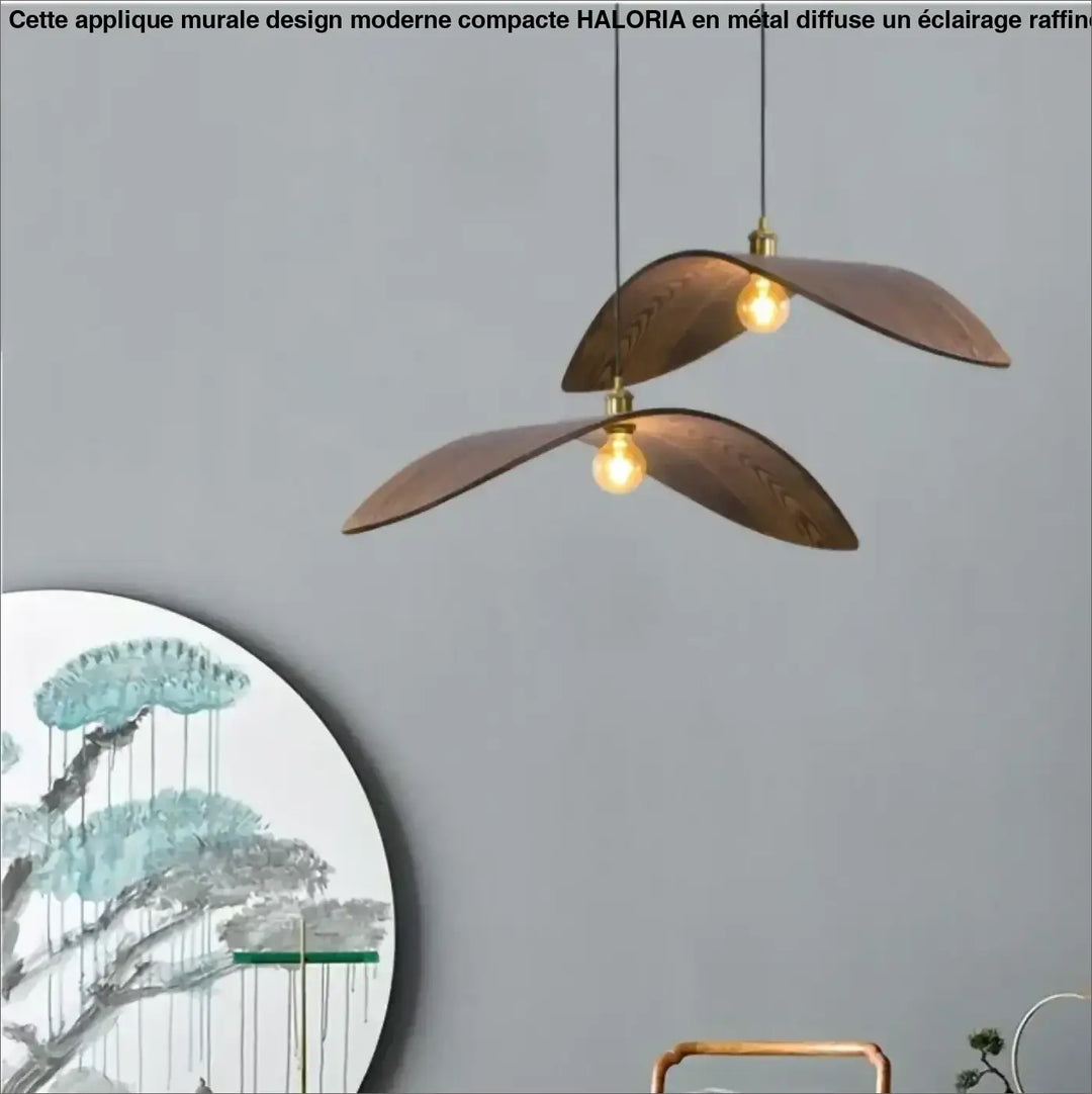 Suspension luminaire moderne en bois forme aile élégante