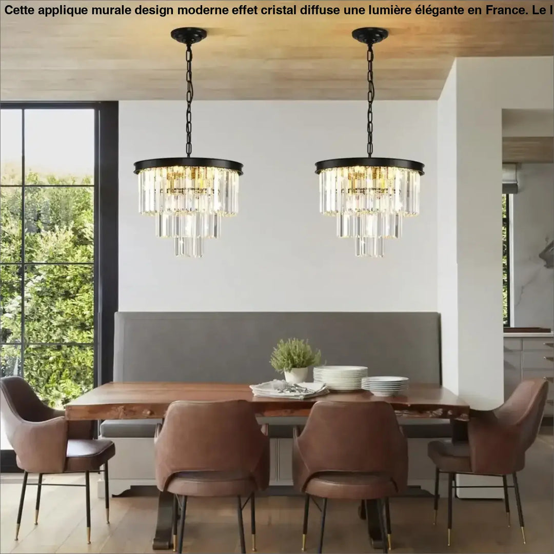 Suspension lustre cascade moderne verre cristal noir doré