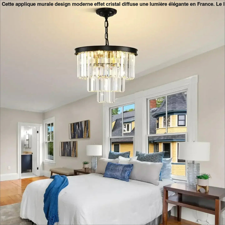 Suspension lustre cascade moderne verre cristal noir doré