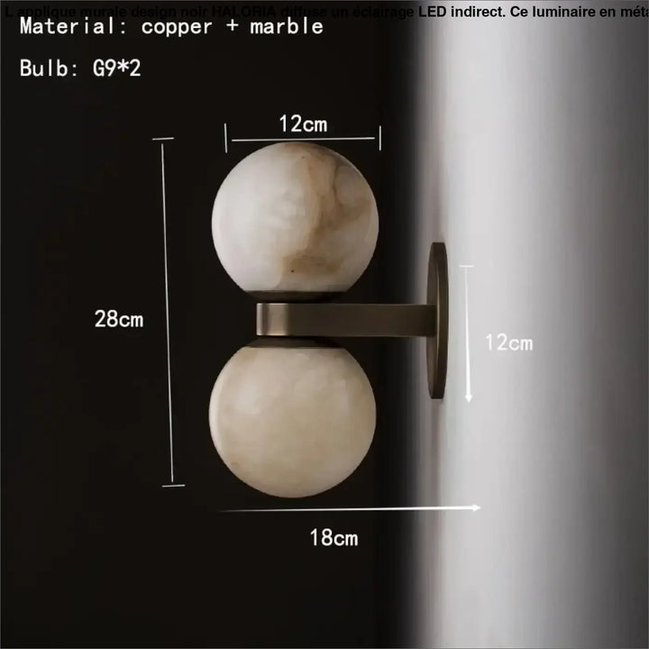 Applique murale design double boule en verre blanc chic
