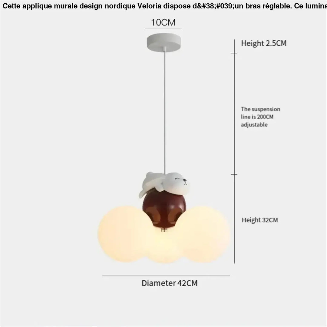Applique murale design nordique en forme de phoque blanc et marron avec diffuseur nuage et bras réglable veloria