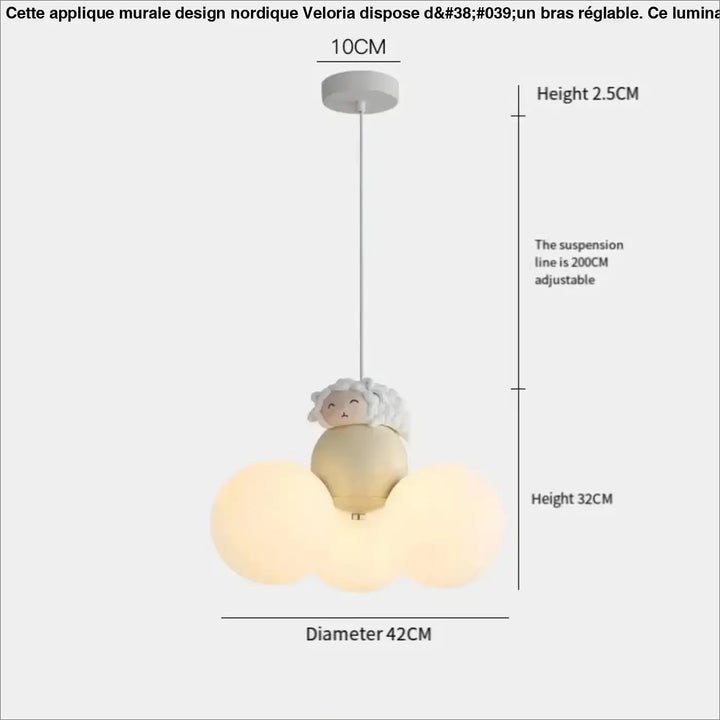 Applique murale design nordique veloria avec bras réglable et diffuseurs blancs en forme de nuage style mouton