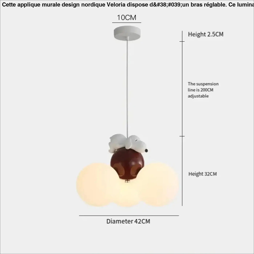 Applique murale design nordique veloria en forme dours blanc avec base sphérique marron et abat-jours en verre givré doux