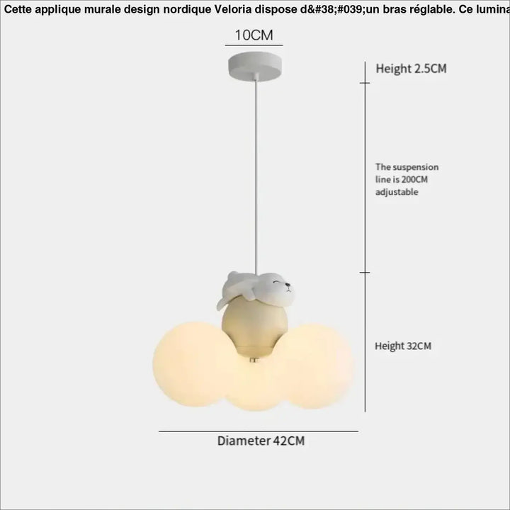 Applique murale design nordique veloria avec peluche blanche en forme dagneau et lampe nuage à trois ampoules douces