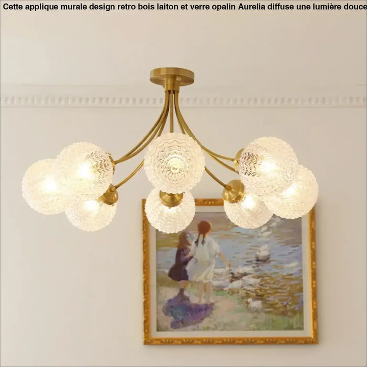 Suspension luminaire dorée avec globes en verre élégante