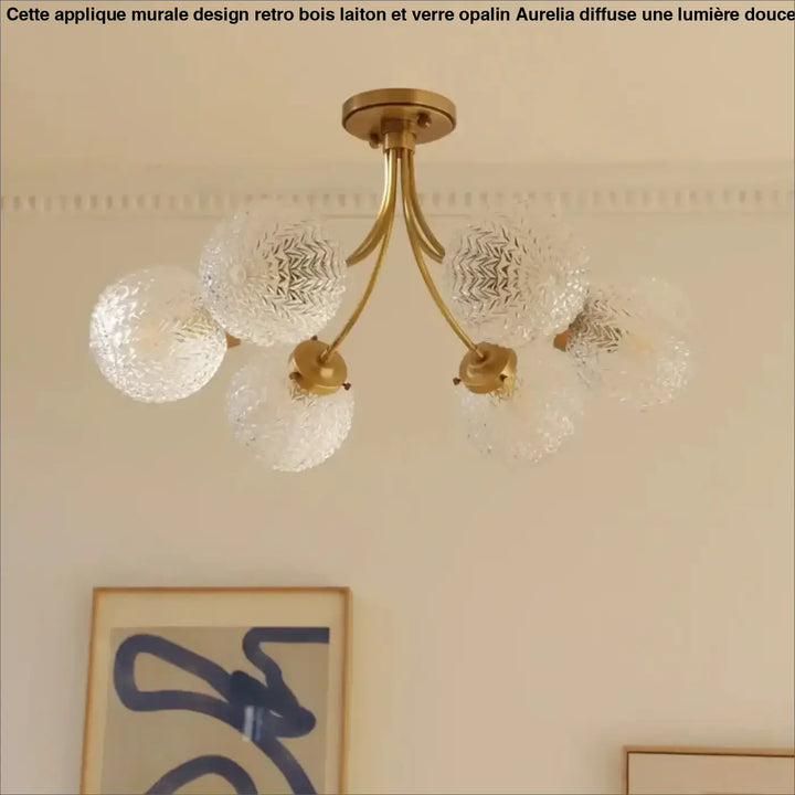 Suspension luminaire dorée avec globes en verre élégante